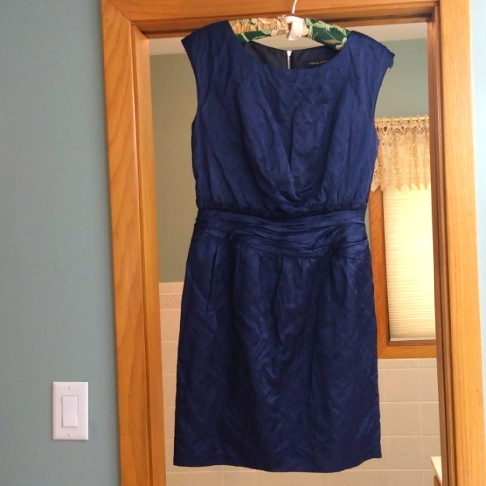 CYNTHIA STEFFE NAVY BLUE SLEEVELESS KNEE LENGTH SHEATH DRESS LIKE NEW